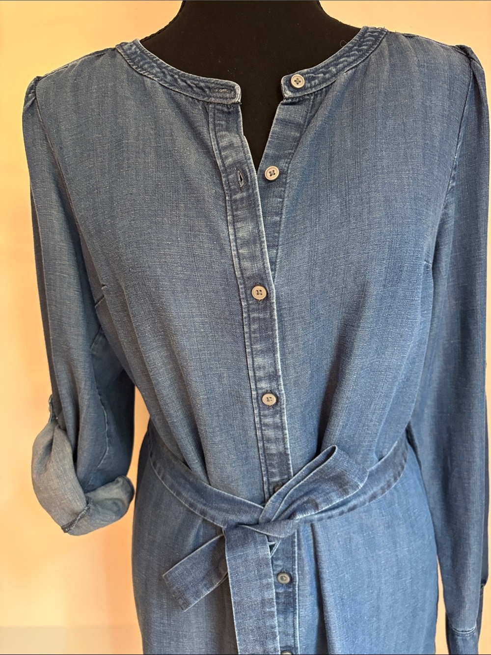 LOFT soft, chambray jean denim shirt dress perfect belt small S - Picture 2 of 4